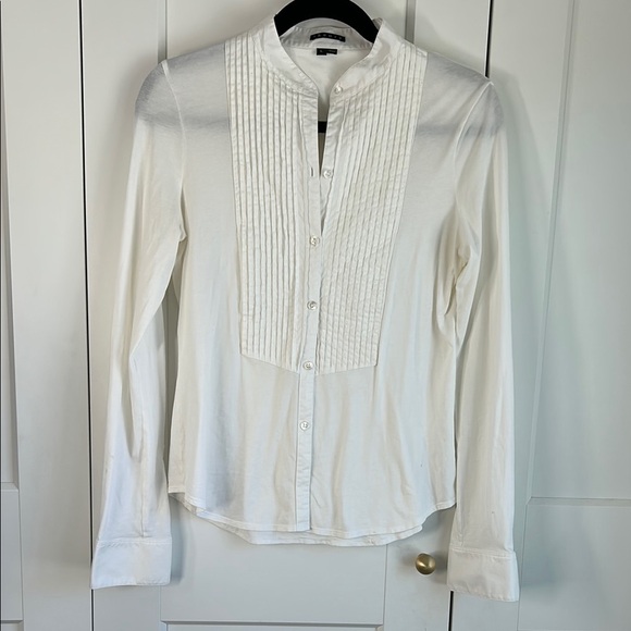 Theory Women's White Tuxedo Bib Button-Up Shirt | Large - Picture 1 of 5